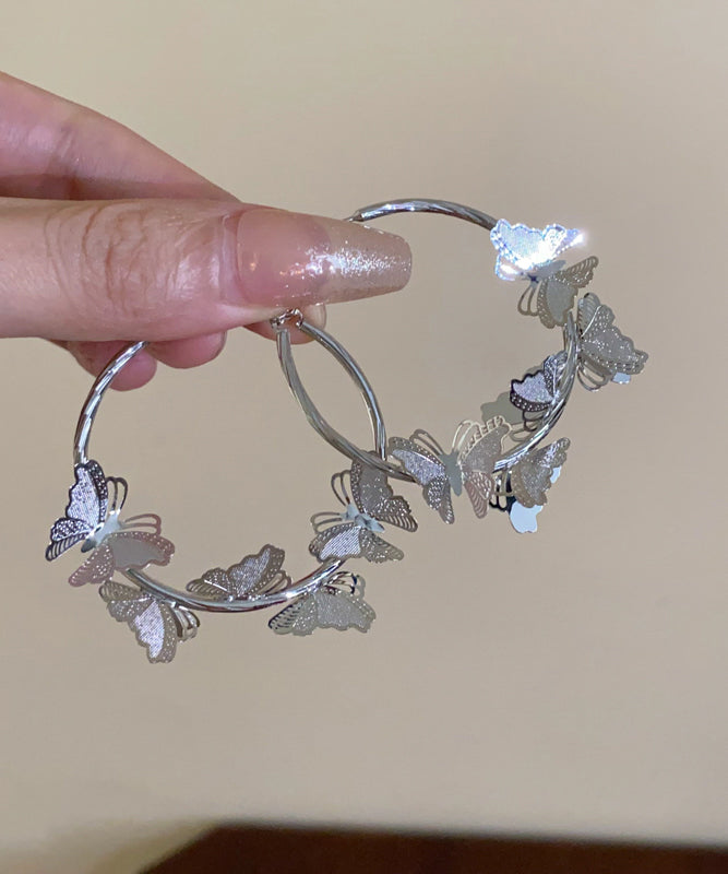 Diy Silk Sterling Silver Butterfly Circular Hoop Earrings