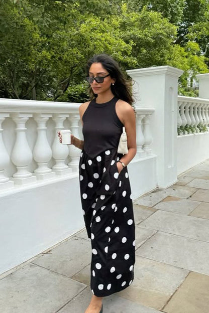 Polka Dot Splice Maxi Dress