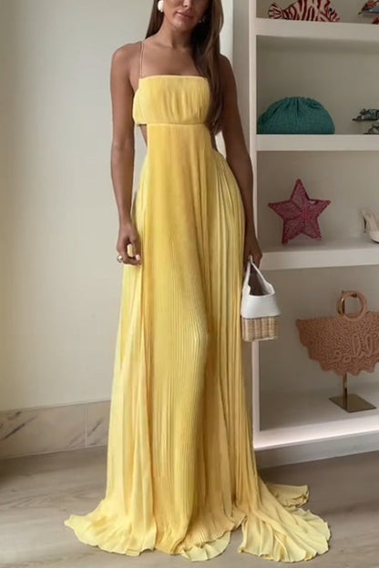 Butter Moment Pleated Cutout Waist A-line Slip Maxi Dress