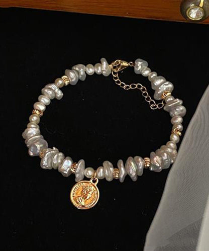 Art Gold Hand Pearl Small Bits of Silver Charm Bracelet