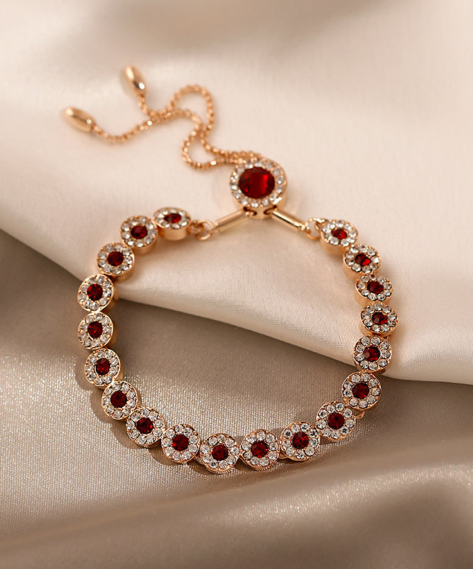 Red Sterling Silver Alloy Zircon Crystal Tassel Charm Bracelet