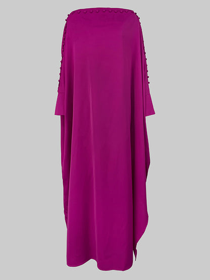 H-line Loose Buttoned Color Maxi Dresses