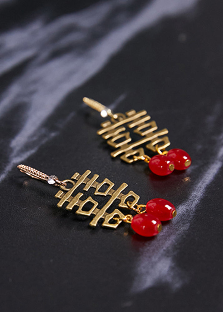 Handmade Xi Character Copper Wedding Drop Earrings