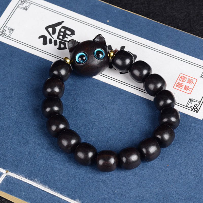 Buddha Stones Ebony Wood Green Sandalwood Red Sandalwood Cat Balance Bracelet