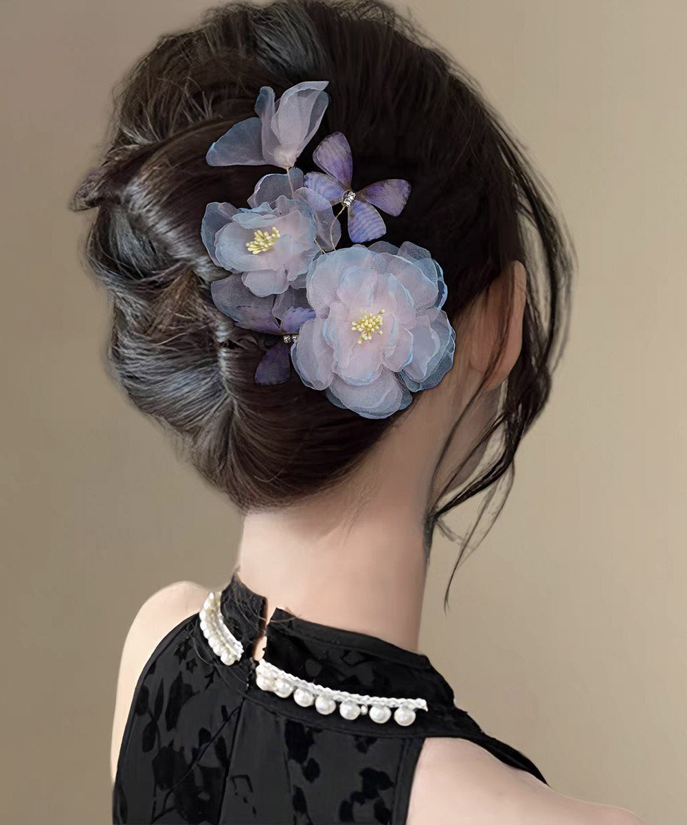 Handmade Blue Pink Silk Butterfly Hairpin