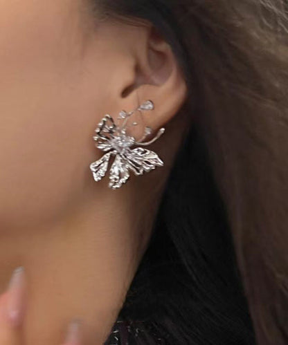 French Design Hollowed Out Butterfly Zircon Stud Earrings