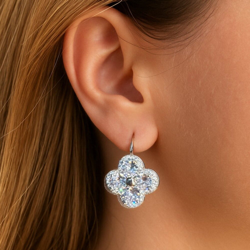 “scarlet” Luxe Demi Fine Clover Silver Earrings