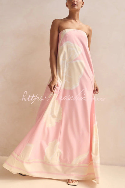 Unique Print Tube Top Back Zipper Loose Maxi Dress