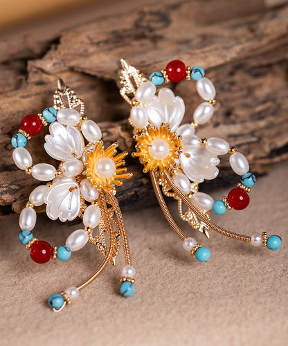 Retro Rainbow Alloy Colored Glaze Pearl a Pair Hairpin