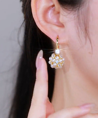 Gold Alloy Pearl Zircon Drop Earrings