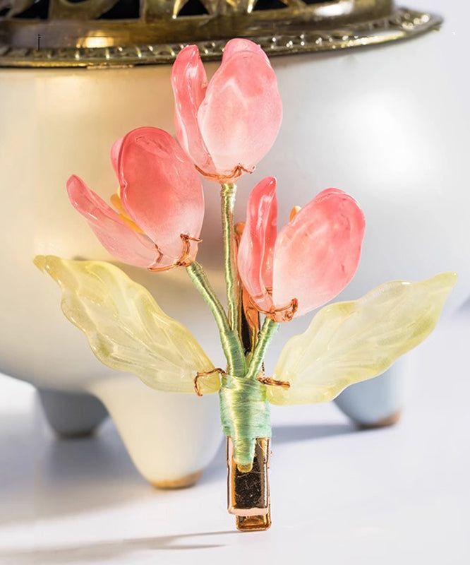 Pink Copper Colored Glaze Tulip Hairpin