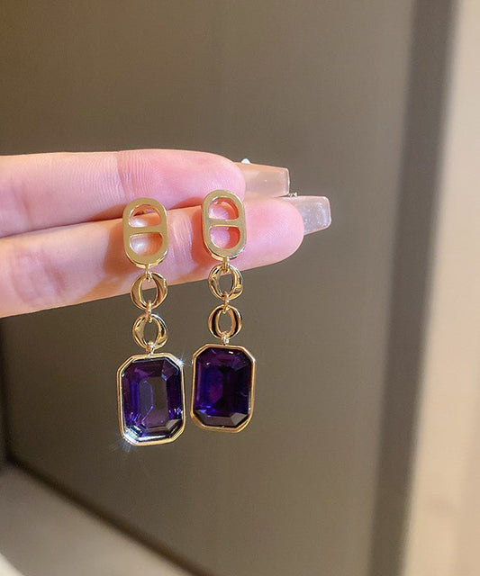 Art Black Copper Zircon Graphic Square Drop Earrings