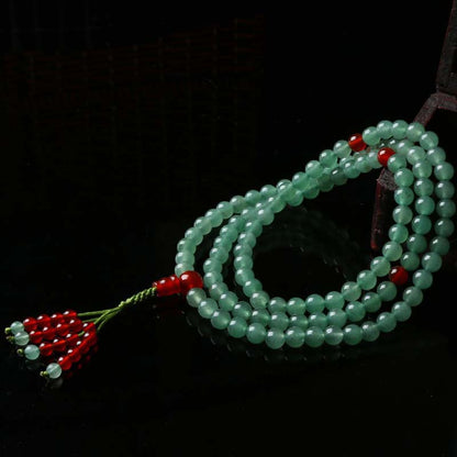 108 Bead Mala Bracelet Green Aventurine & Red Agate for Luck