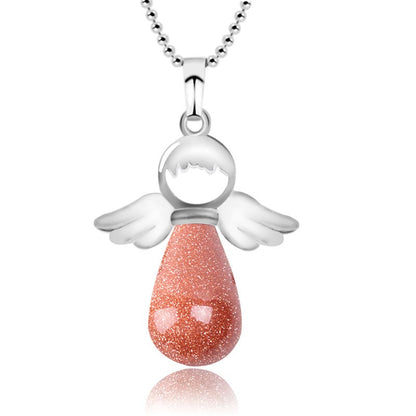 Natural Crystal Luck Necklace With Angel Wings Pendant