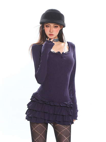 Lace Trim Ruffle Mini Dress