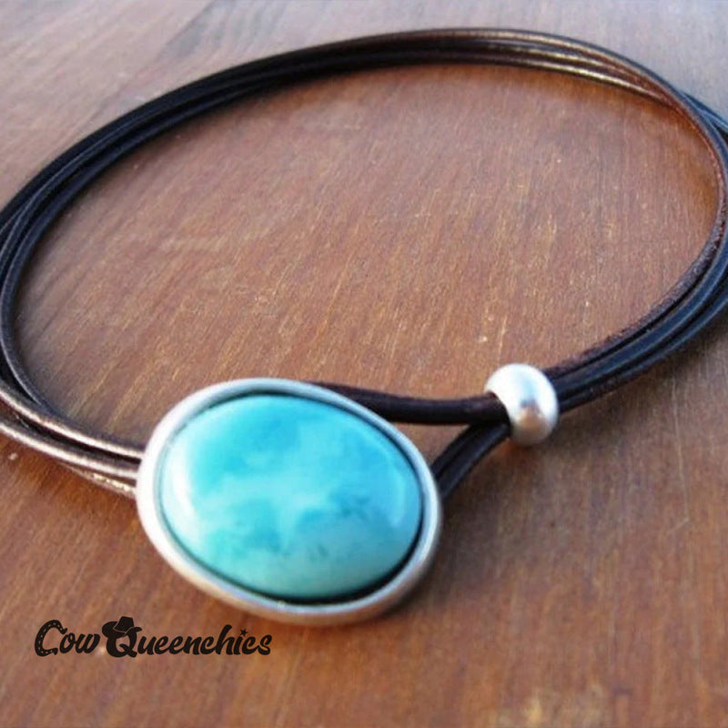 Leather Turquoise Choker Necklace