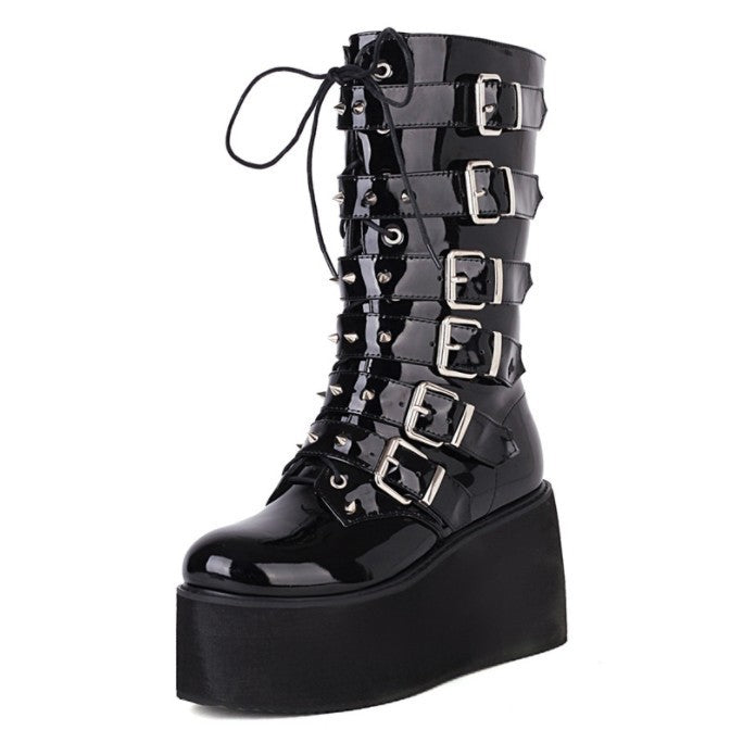 Punk Rivet Riding Platform High Belt Boots