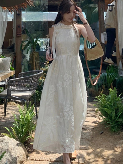 Sleeveless Midi Dresses for Summer New Embroidery A-line Korean Vestidos Mujer