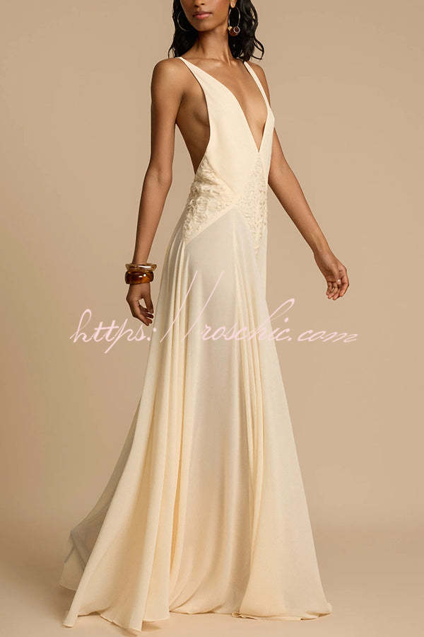 Venus by the Sea Tulle Lace Patchwork Backless Flowy Maxi Dress
