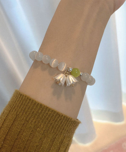 Diy White Cat's Eye Stone Lily of the Valley Beading Charm Bracelet