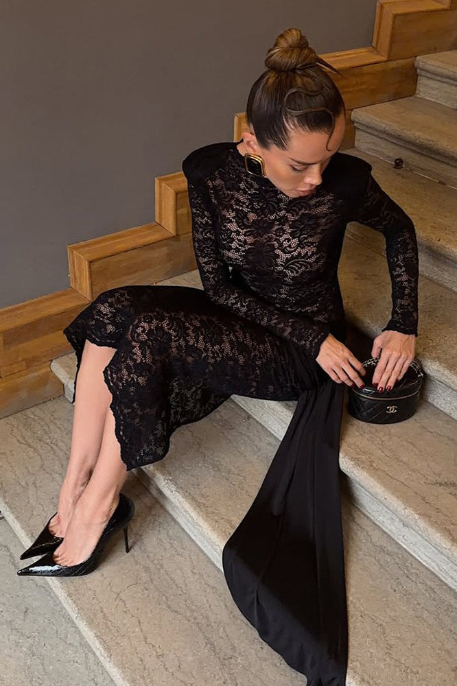 Lace Cutout Sash Maxi Dress