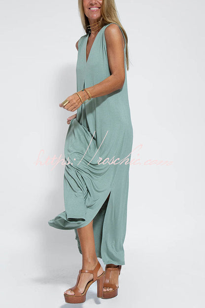Is Eternal Knit Color Sleeveless Slit Maxi Dress