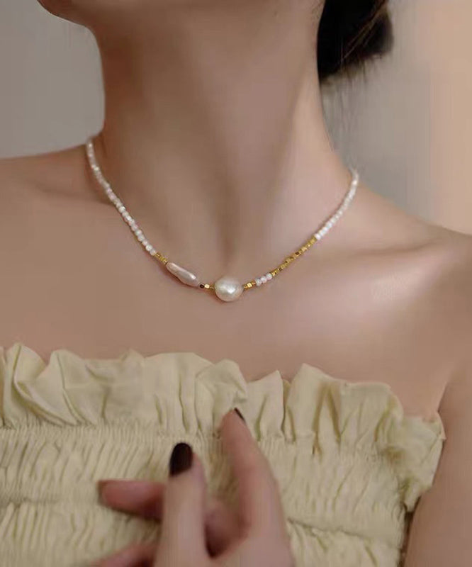 White Alloy Pearl Gratuated Bead Necklace