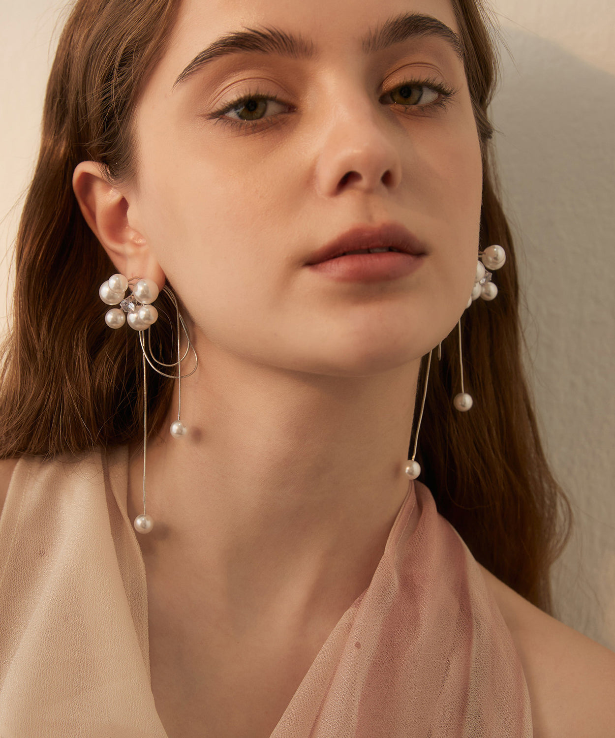 Loose White Sterling Silver Alloy Zircon Pearl Drop Earrings