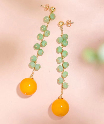 Skinny Green 14k Gold Jade Beeswax Drop Earrings