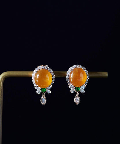 Yellow Sterling Silver Zircon Chalcedony Tassel Stud Earrings