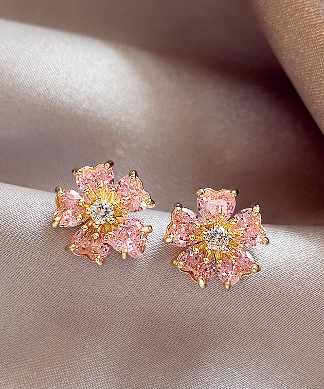 Pink Copper Alloy Zircon Stud Earrings
