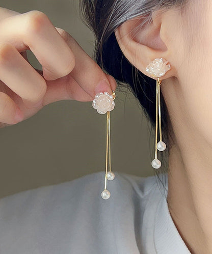 Classy Gold Sterling Silver Alloy Pearl Tassel Drop Earrings