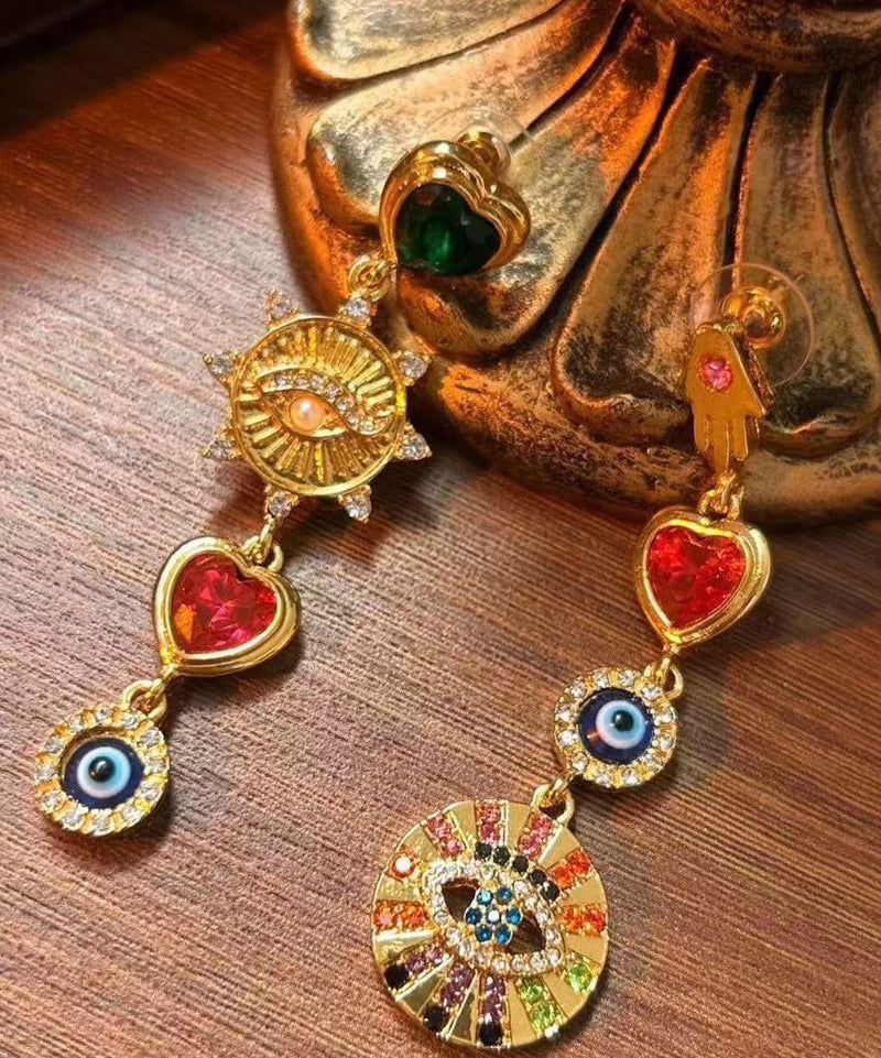 Rainbow Sterling Silver Overgild Zircon Asymmetrical Drip Glazed Enamel Drop Earrings