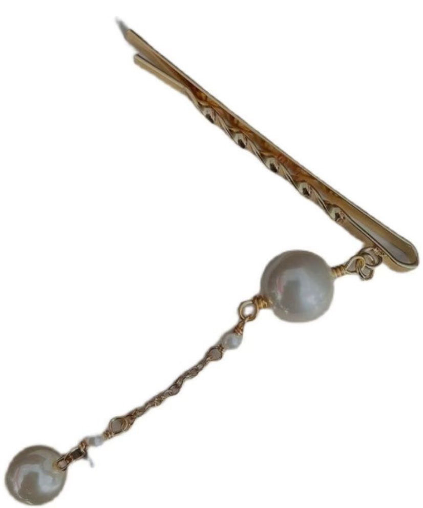 Chinese Style Gold Alloy Pearl Tassel Hairpin Two-piece Set