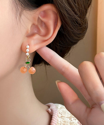 Orange Copper Alloy Pearl Blossom Cherry Drop Earrings