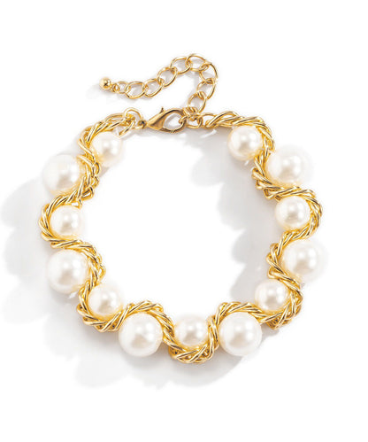 Gold Copper Alloy Pearl Gratuated Bead Necklace