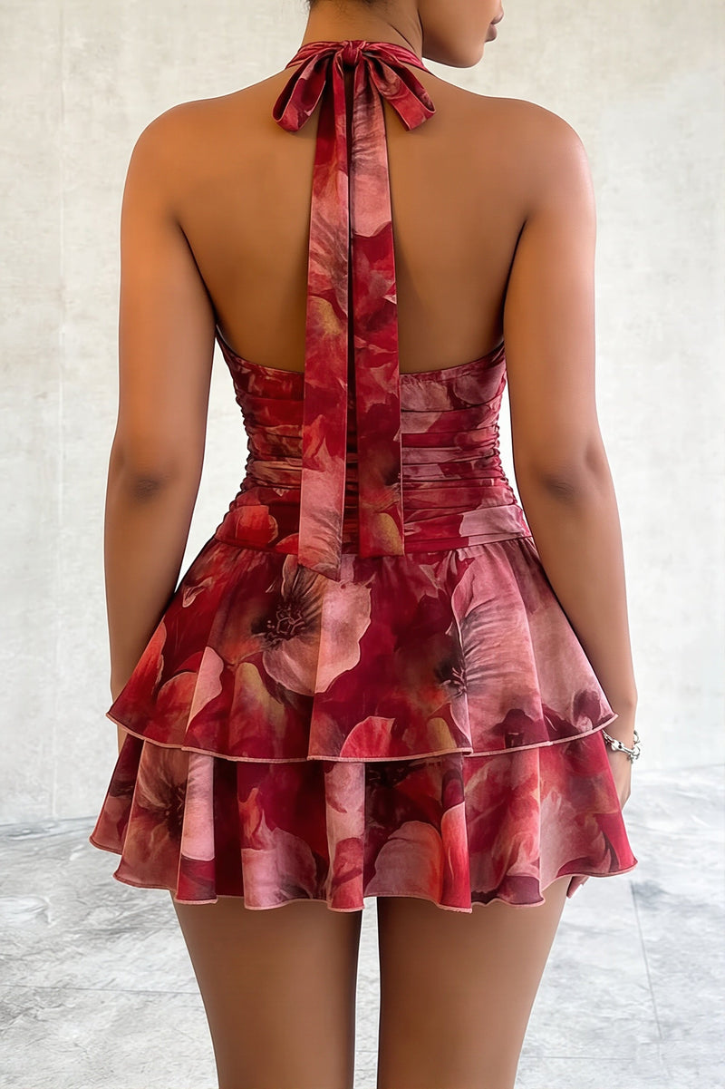 Print Halter Tie Mini Dress