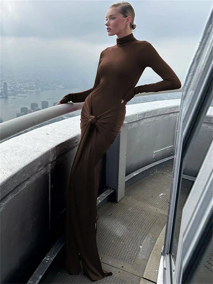 Bandage Spring Maxi Dress Slim Pleated Lace-up Party Dress Long Dress