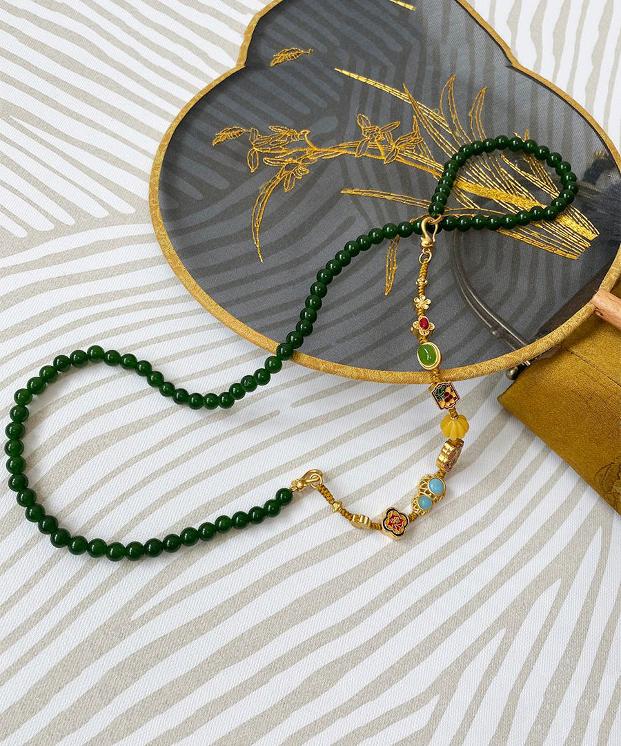 Blackish Green Jade Turquoise Cloisonne Enamel Detachable Beading Gratuated Bead Necklace