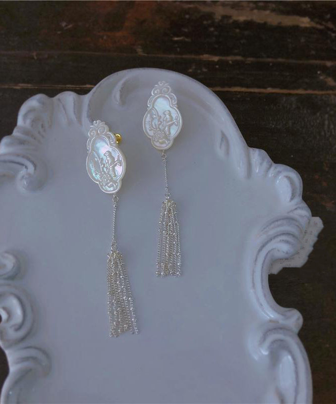 Silk Stering Silver Magpie Tassel Drop Earrings