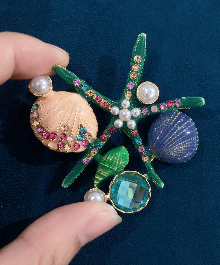 Green Zircon Pearl Shell Starfish Brooches