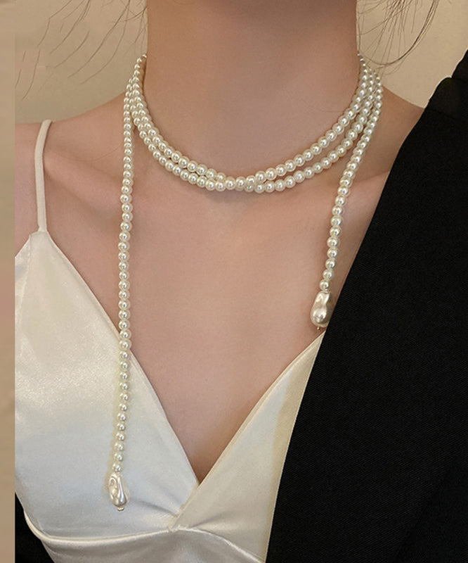 White Alloy Pearl Beading Gratuated Bead Necklace