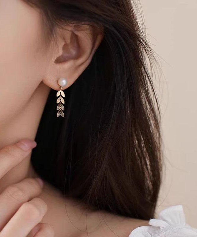 Gold Sterling Silver Overgild Pearl Ear of Wheat Stud Earrings