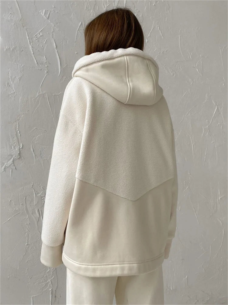 Autumn 2 Piece-set Zipper Cardigan and Straight Legg Outfits Slim Patchwork Hoodie ’s Pants Sets