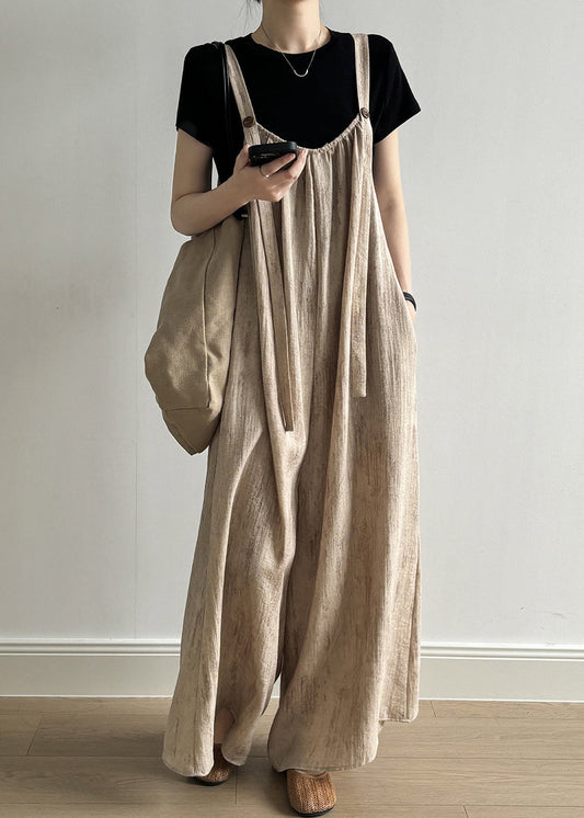 Sleeveless Button Jumpsuit Linen Pockets