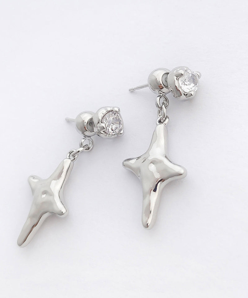 Fine Silk Copper Overgild Zircon Eight-pointed Star Drop Earrings