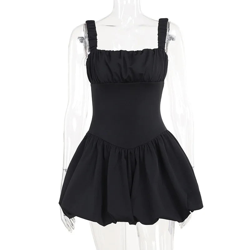 Satin Suspender Mini Dress for Ball Gown Splice Sleeveless Ruched Summer New Princess Party Dress Female