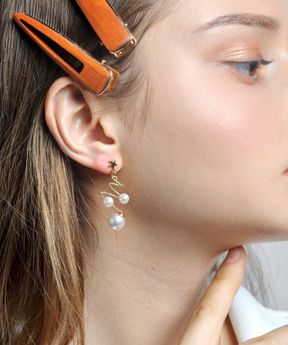 White Copper Overgild Spiral Pearl Drop Earrings