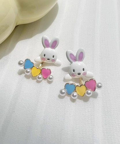 Diy Rainbow Acrylic Pearl Little Rabbit Stud Earrings
