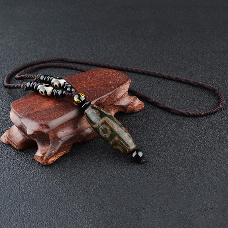 Buddha Stones Nine-eye Dzi Bead Wealth Protection Necklace